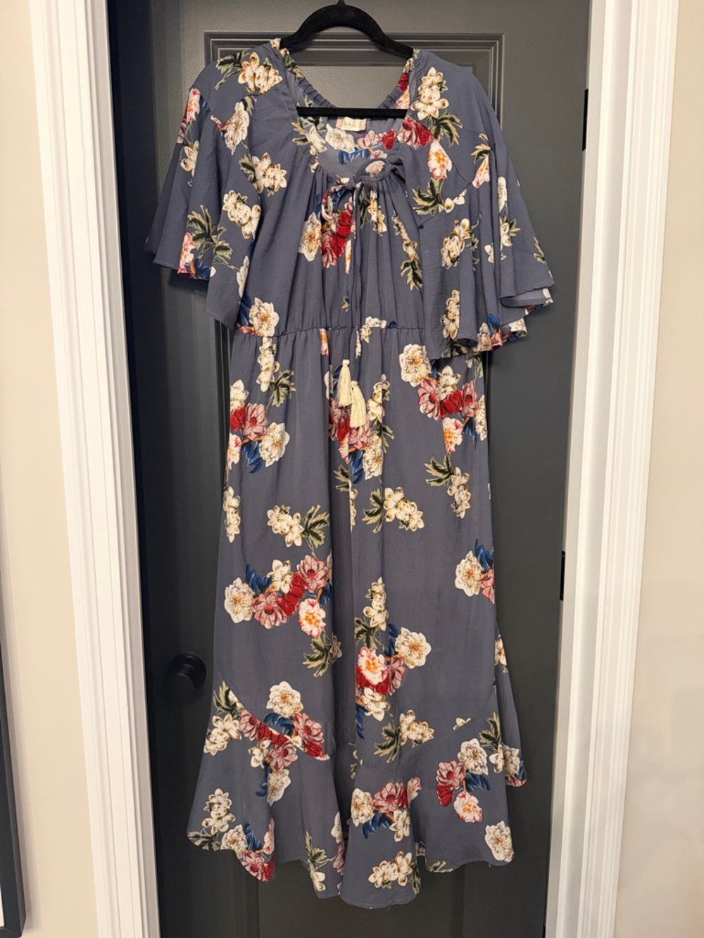Altar’d State Blue Floral Tie-Front Maxi Dress